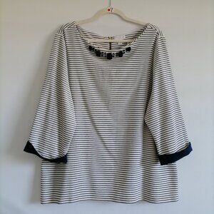 Y2K Charter Club Women White Beaded Detailing Striped Print Blouse Top Size 1X